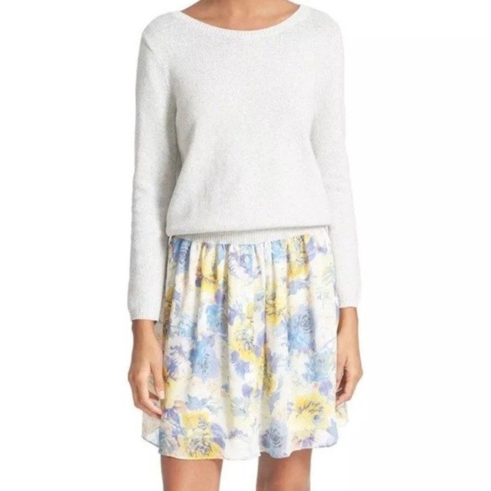 Joie Dessa Sweater Dress Floral Mixed Media Sz M